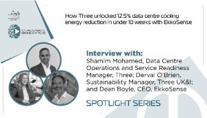 Spotlight series: Shamim Mohamed, Data Centre Operations and Service Readiness Manager, Three; Derval O’Brien, Sustainability Manager, Three UK&I; and Dean Boyle, CEO, EkkoSense